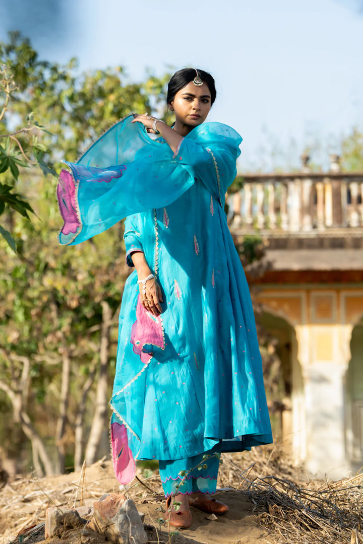 FirozI Khajur Booti Anarkali Suit Set