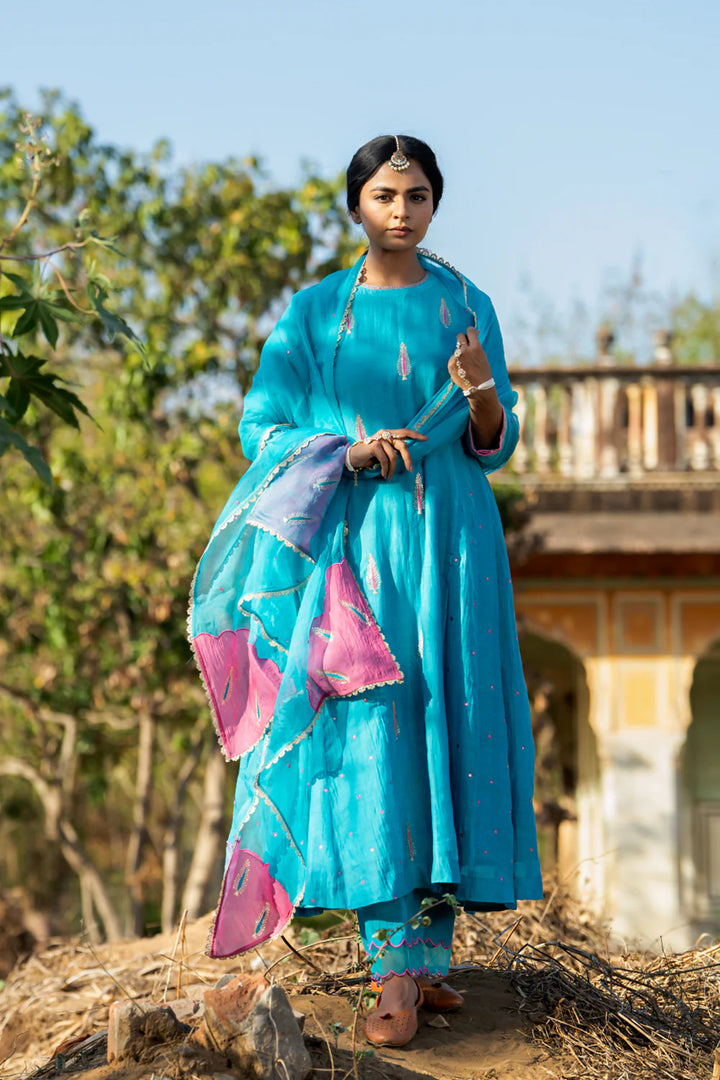 FirozI Khajur Booti Anarkali Suit Set