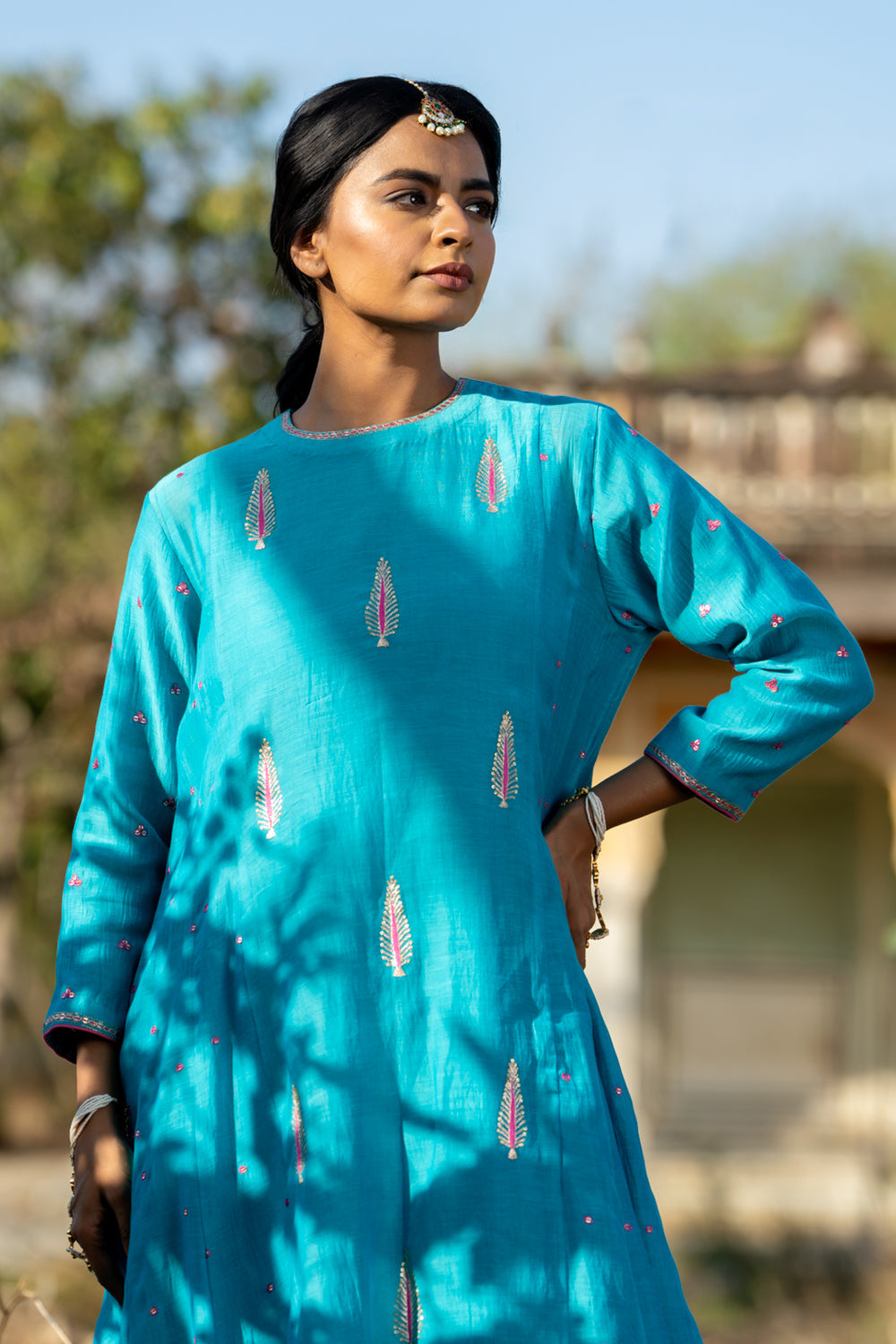 FirozI Khajur Booti Anarkali Suit Set