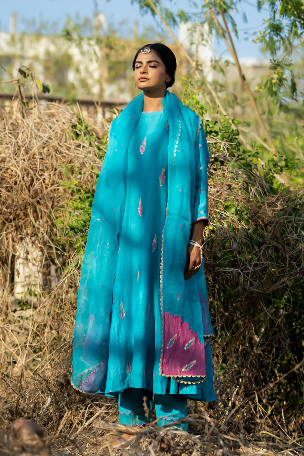 FirozI Khajur Booti Anarkali Suit Set