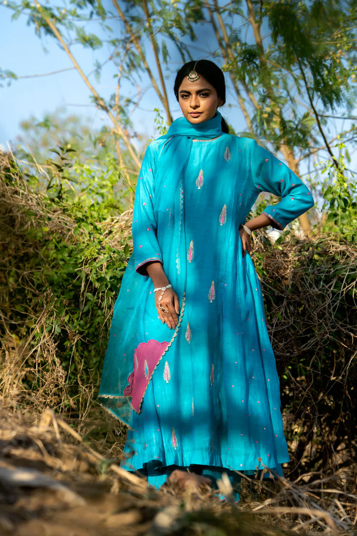 FirozI Khajur Booti Anarkali Suit Set