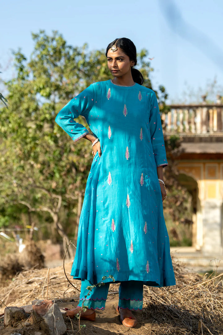 FirozI Khajur Booti Anarkali Suit Set