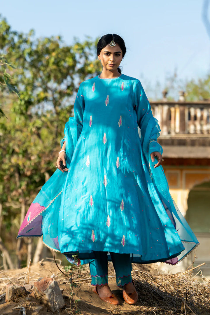 FirozI Khajur Booti Anarkali Suit Set