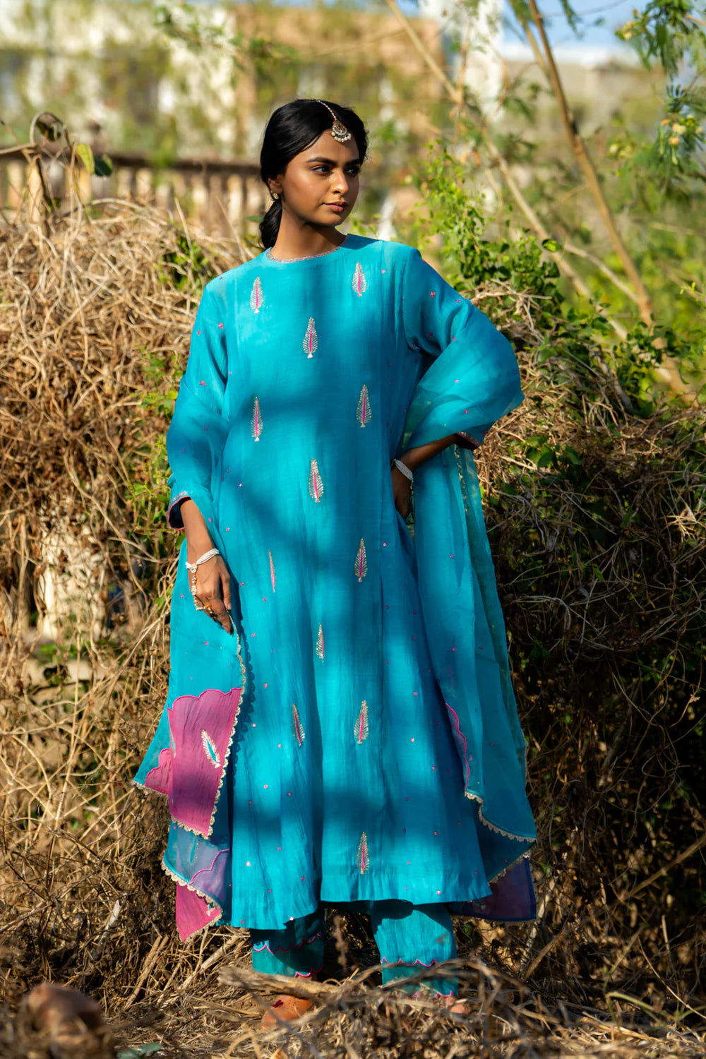 FirozI Khajur Booti Anarkali Suit Set