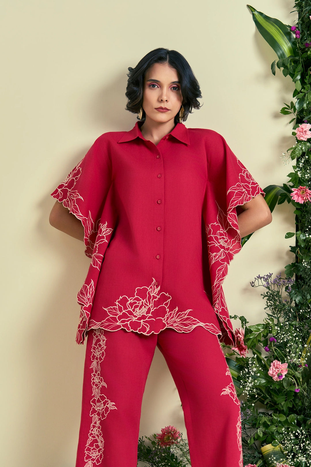Origani Red Jardin Kaftan Set