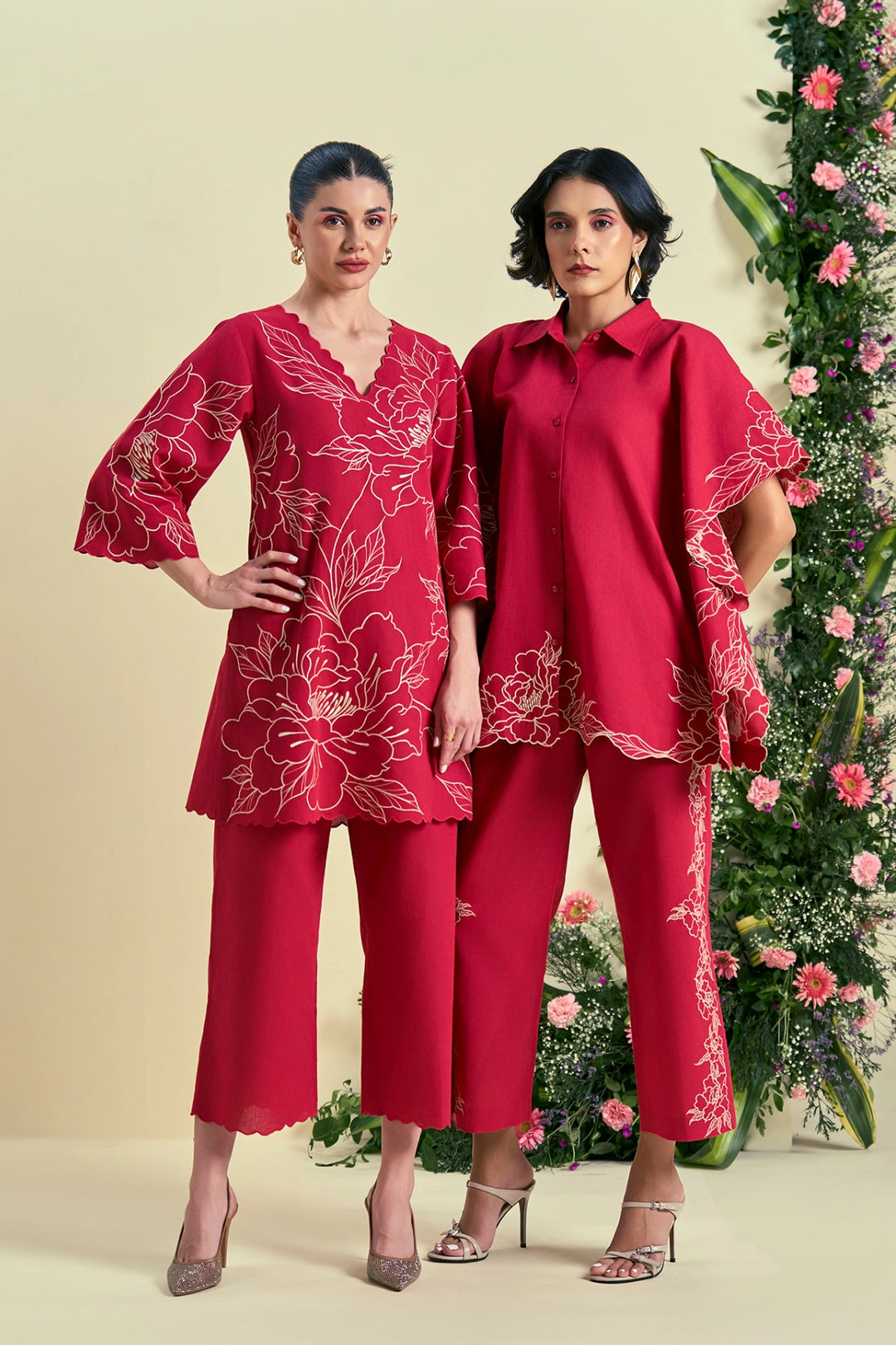 Origani Red Nira Tunic Set
