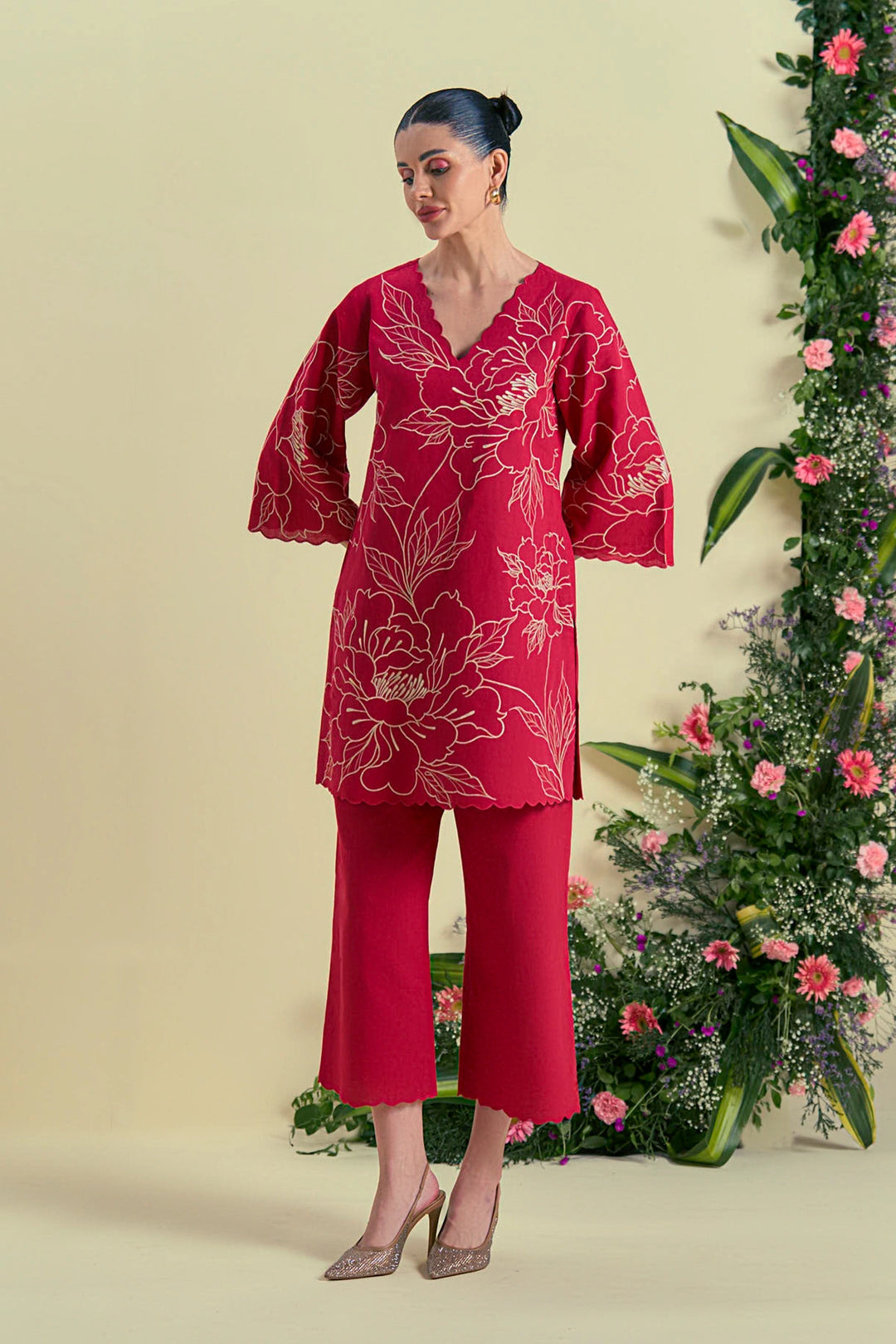 Origani Red Nira Tunic Set