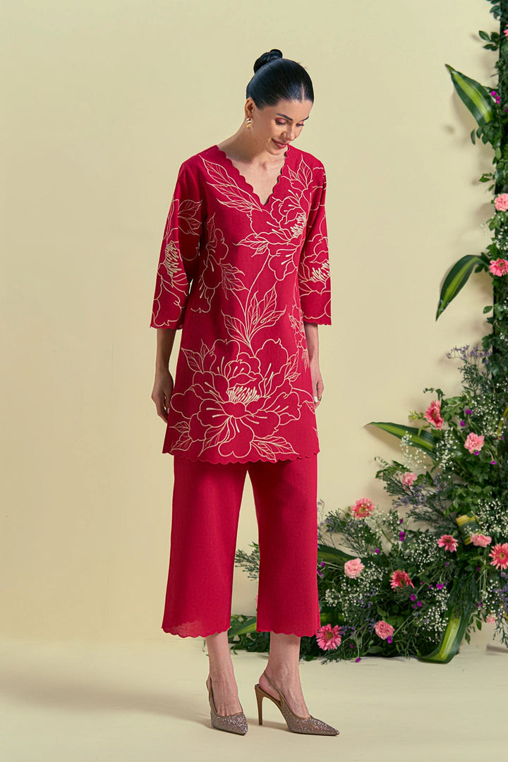Origani Red Nira Tunic Set