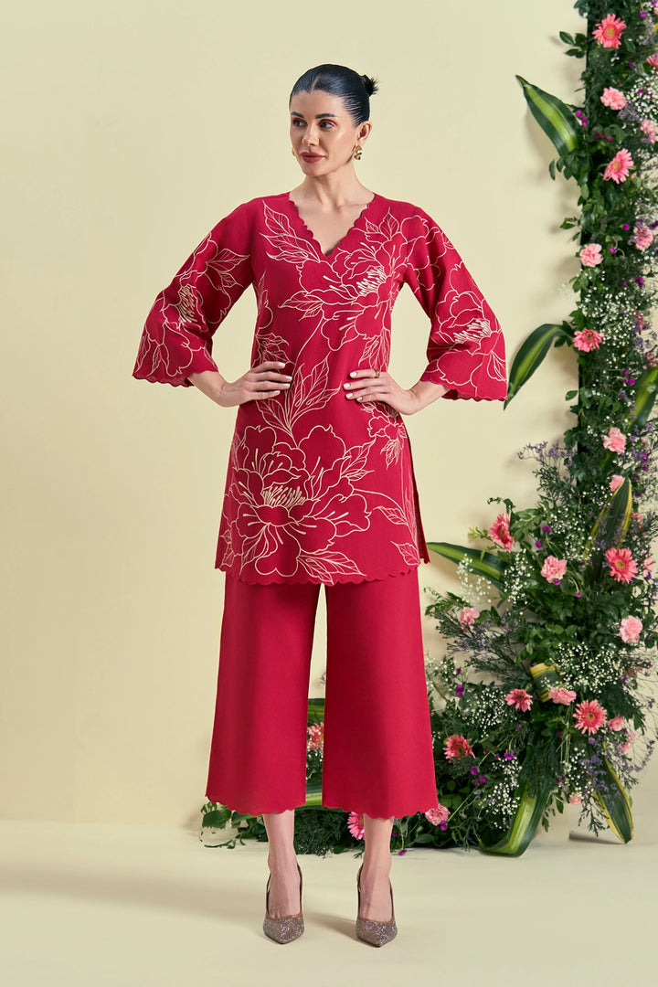 Origani Red Nira Tunic Set