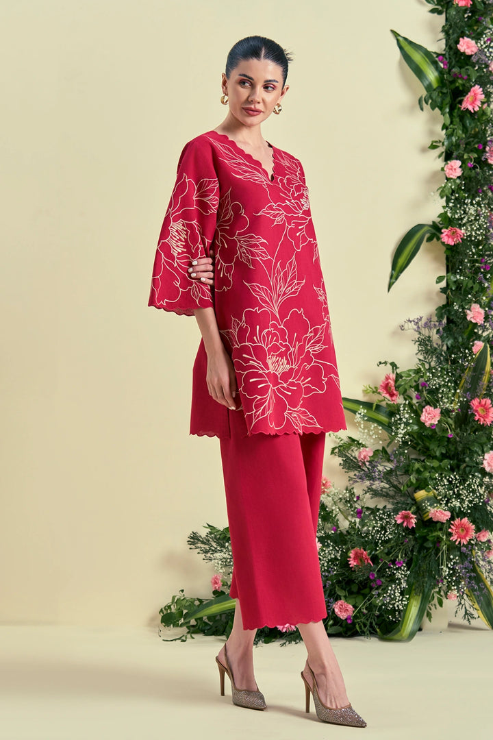 Origani Red Nira Tunic Set