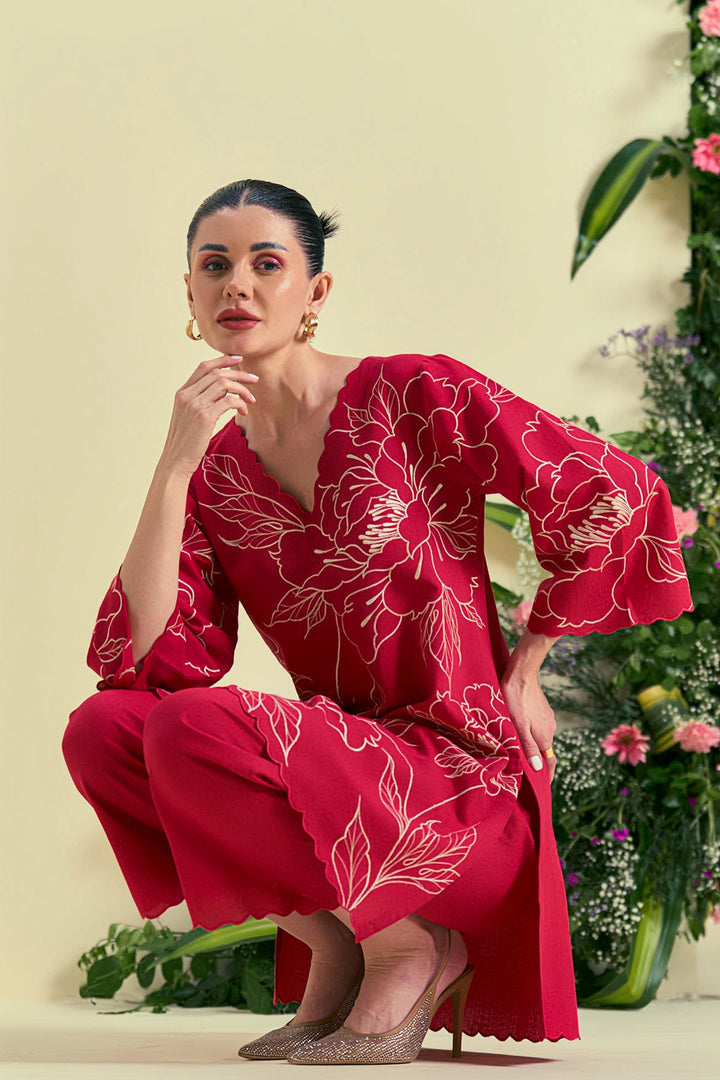 Origani Red Nira Tunic Set