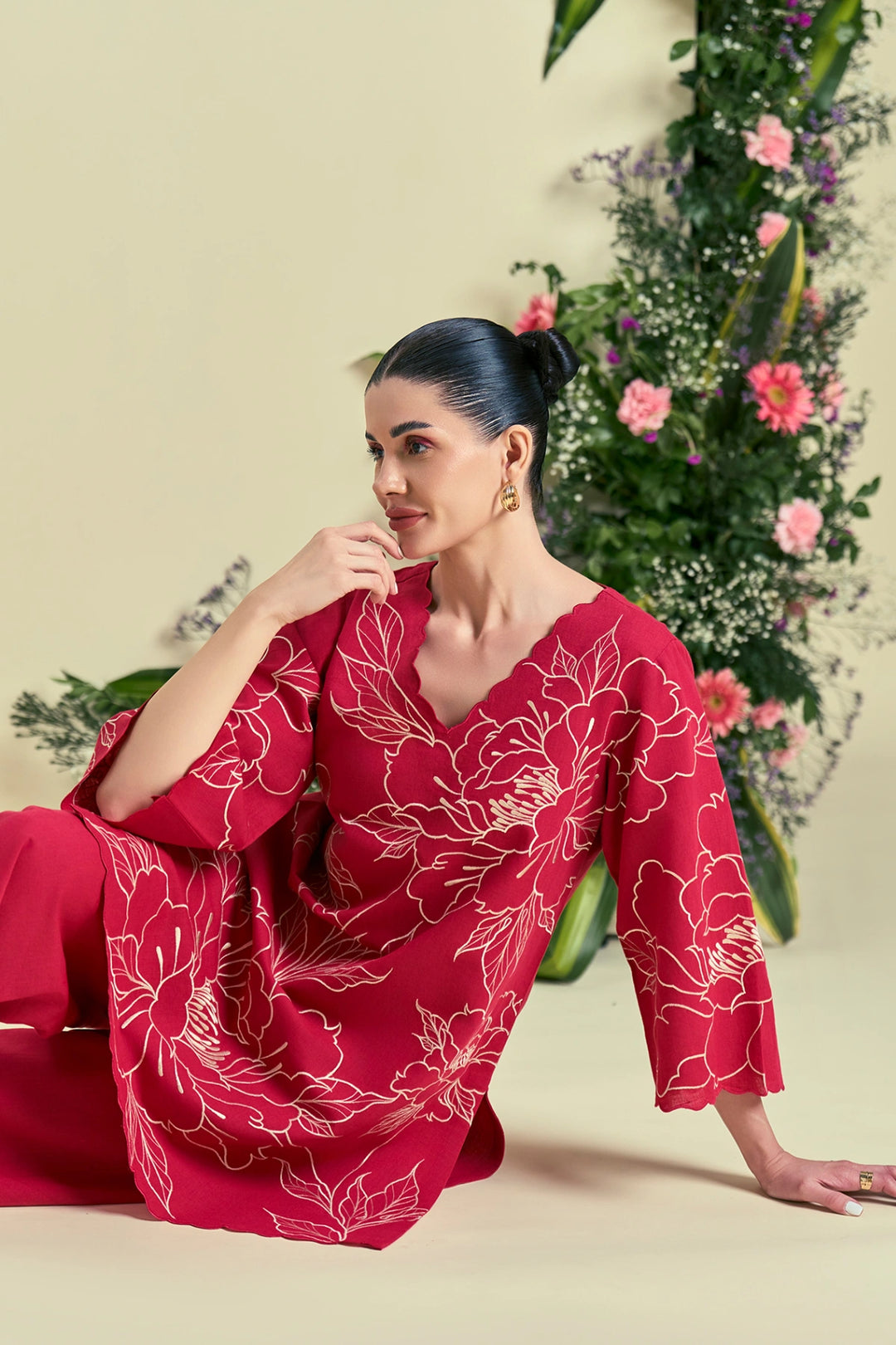 Origani Red Nira Tunic Set