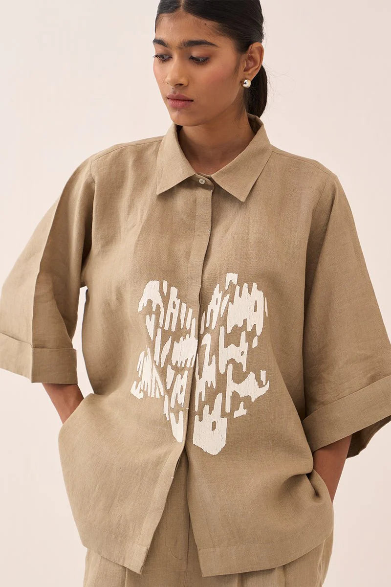 Floral Emb. Boxy Shirt Co-Ord (Set Of 2)