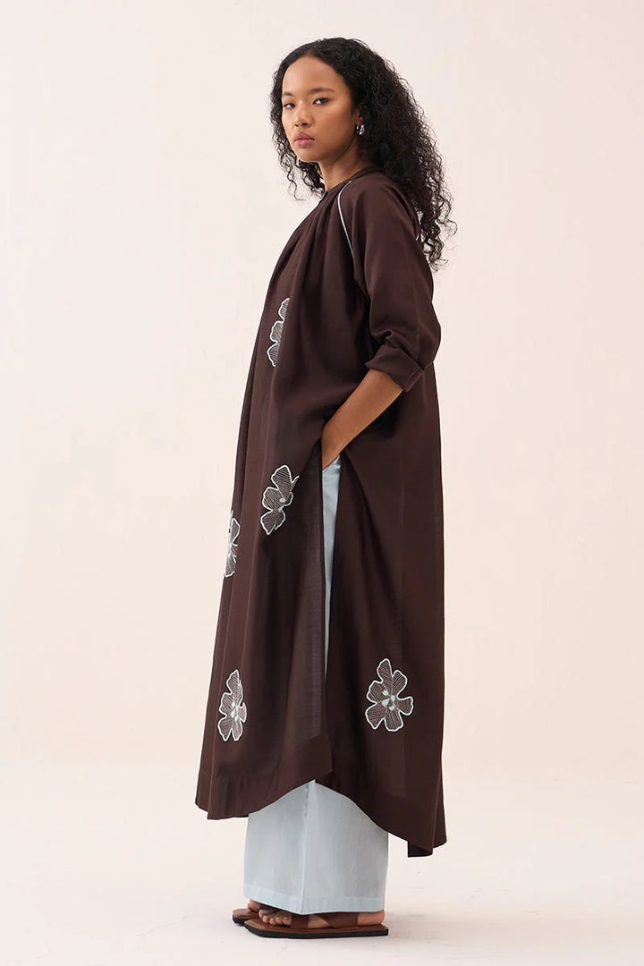 Floral Emb. Gather Neck Shirt Co-ord (Set Of 2)