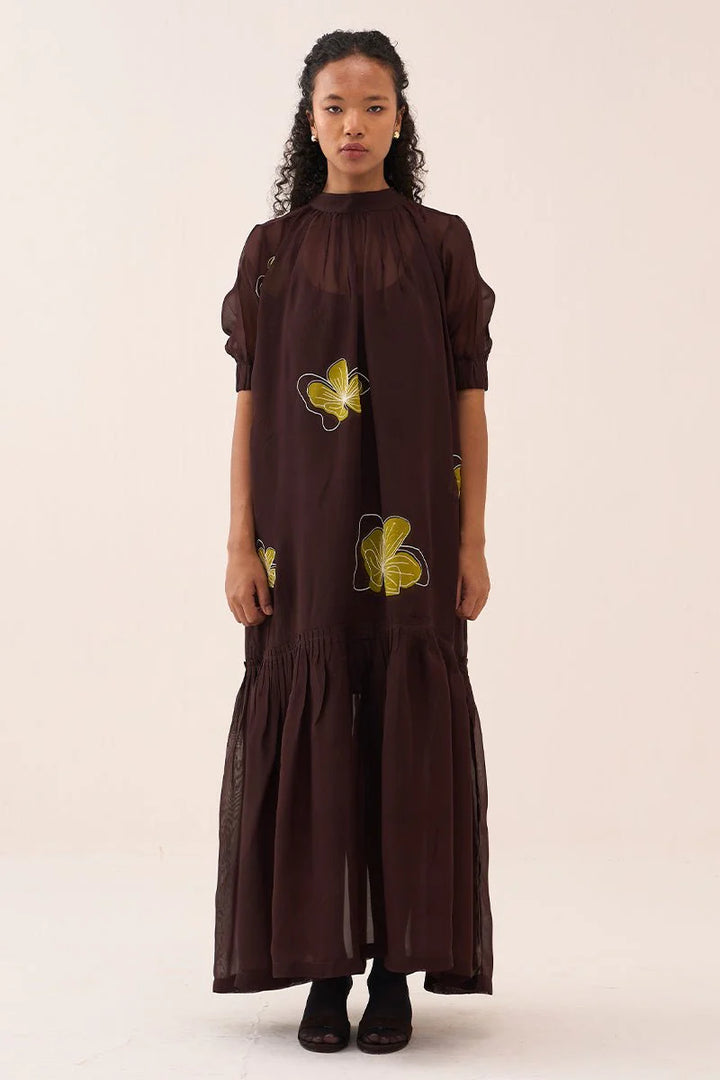 Floral Reverse Applique Bottom Frill Dress