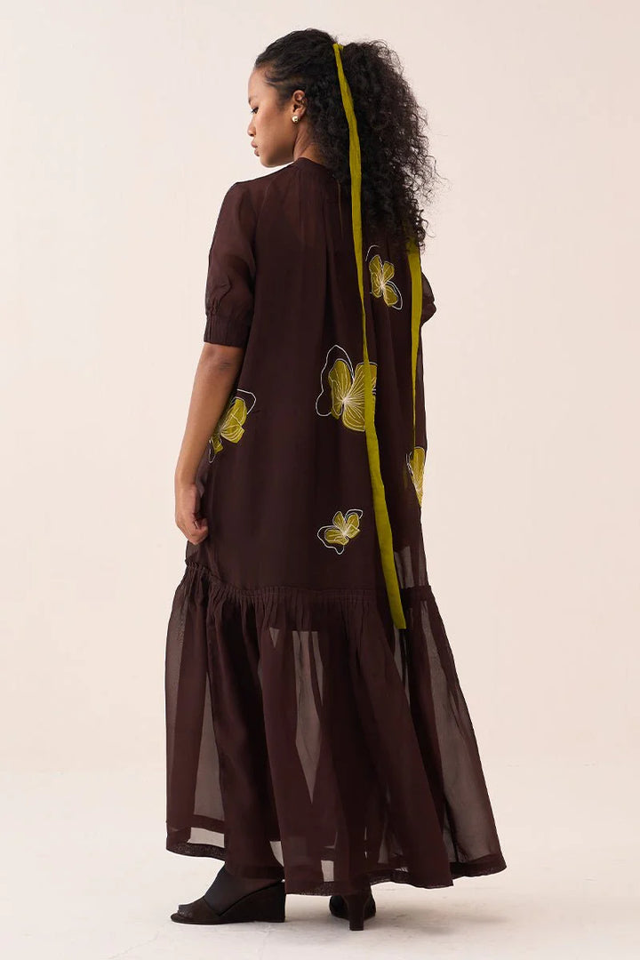 Floral Reverse Applique Bottom Frill Dress