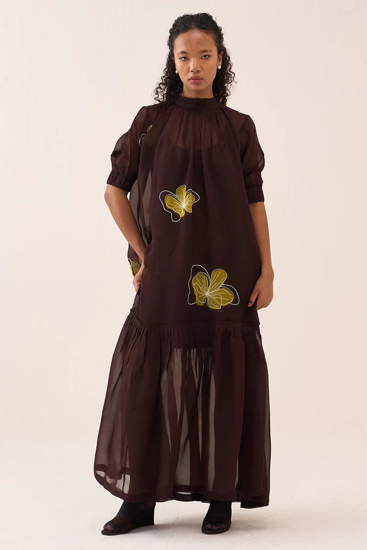 Floral Reverse Applique Bottom Frill Dress