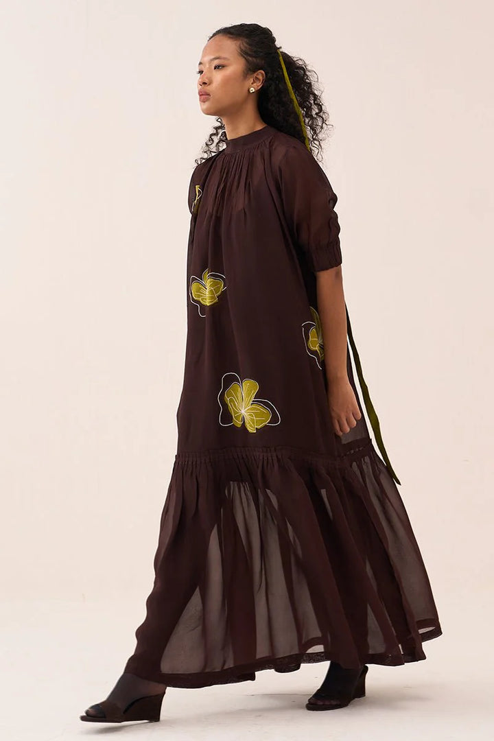 Floral Reverse Applique Bottom Frill Dress