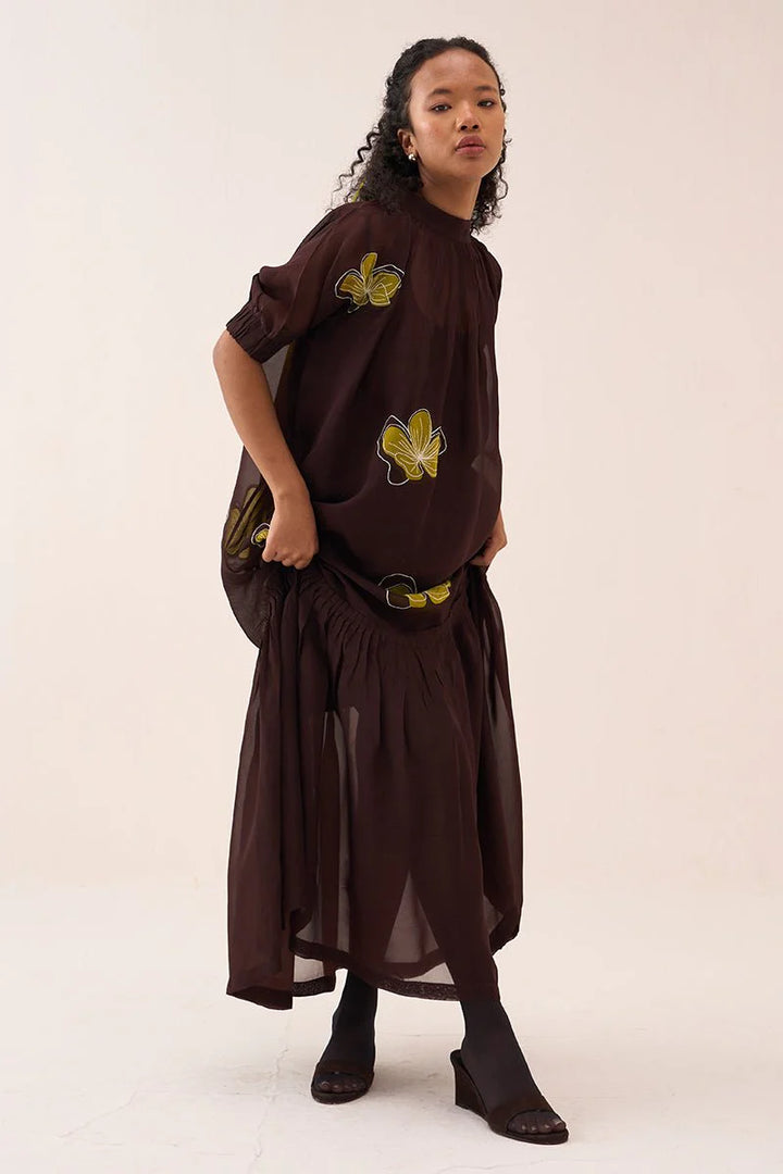 Floral Reverse Applique Bottom Frill Dress
