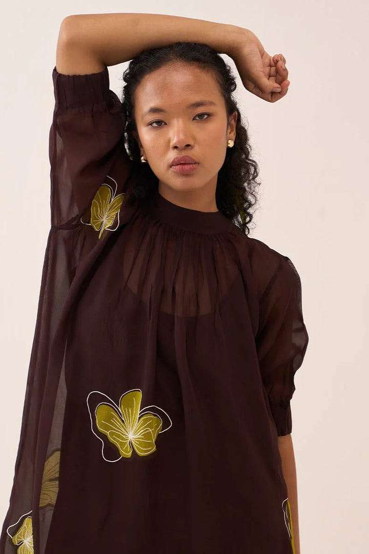 Floral Reverse Applique Bottom Frill Dress