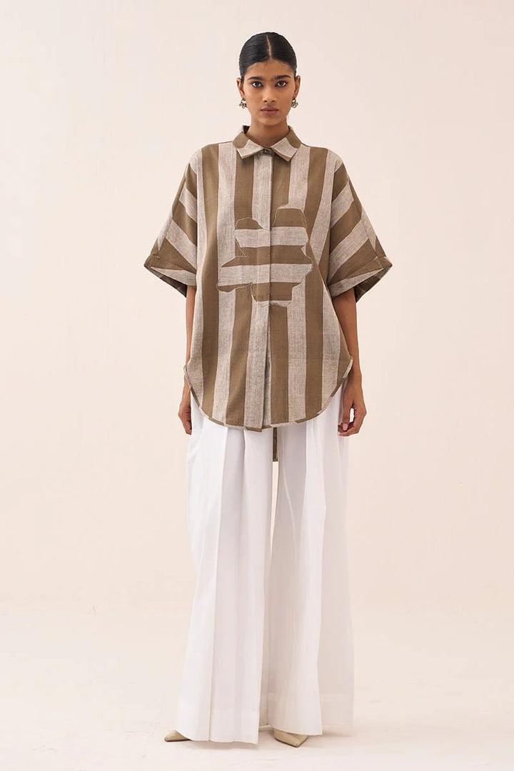 Floral Stripe Applique U-Hem Shirt Co-Ord (Set Of 2)