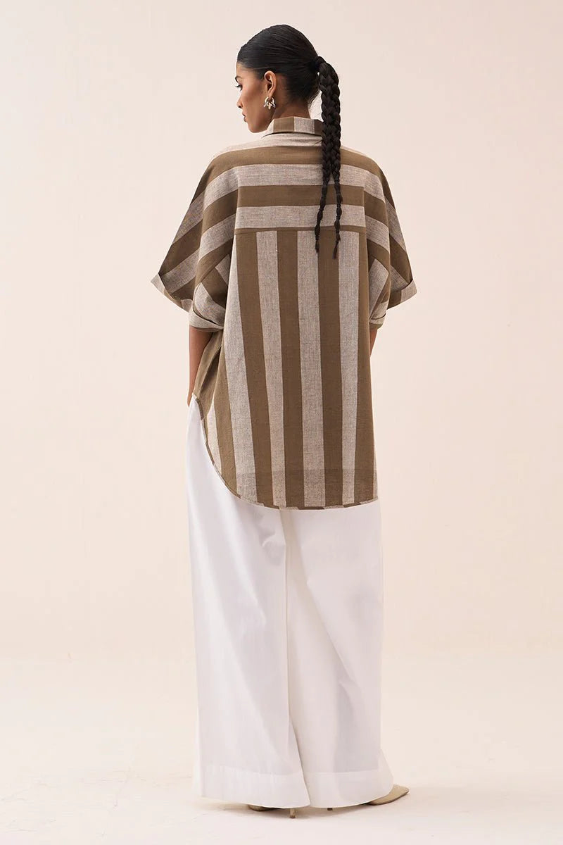 Floral Stripe Applique U-Hem Shirt