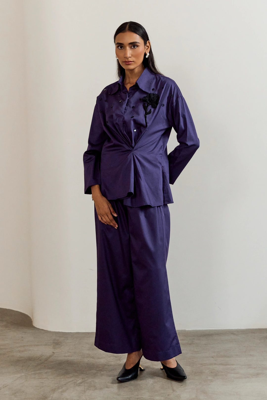 Flower Brooch Shirt Coord