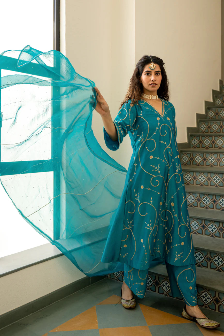 Firozi moti jaal A-line Kurta Set