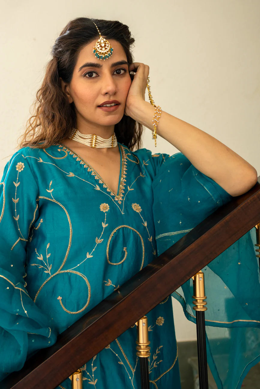 Firozi moti jaal A-line Kurta Set