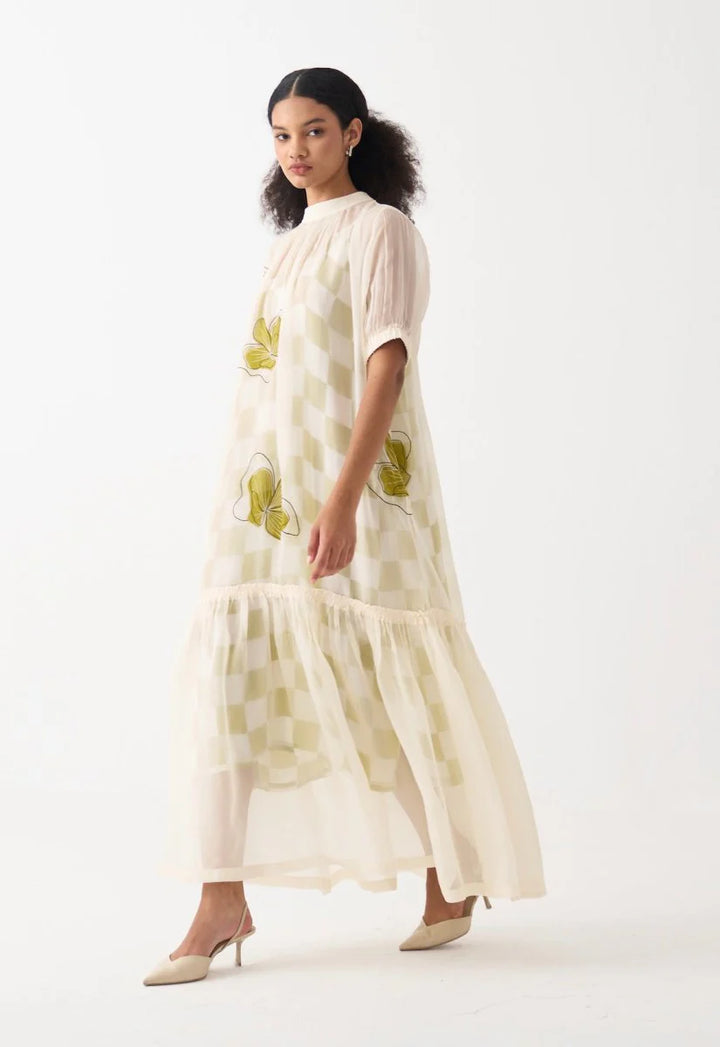 Floral Reverse Applique Bottom Frill Dress