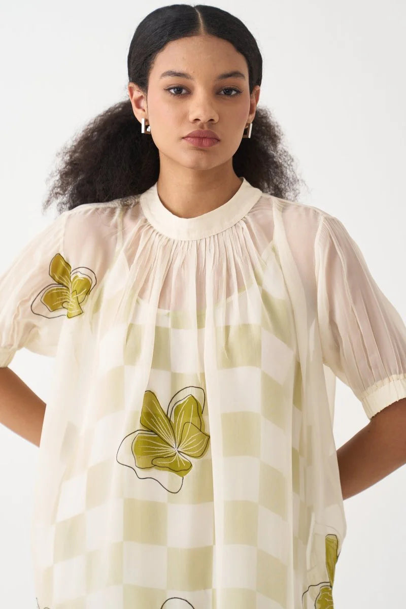 Floral Reverse Applique Bottom Frill Dress