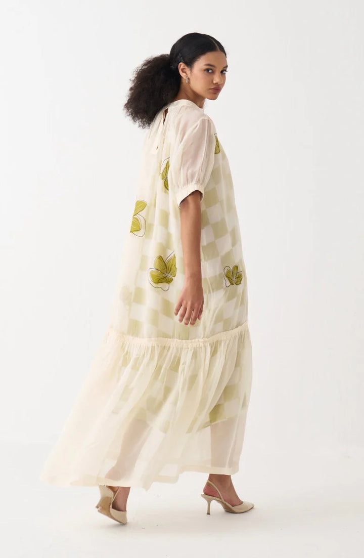 Floral Reverse Applique Bottom Frill Dress