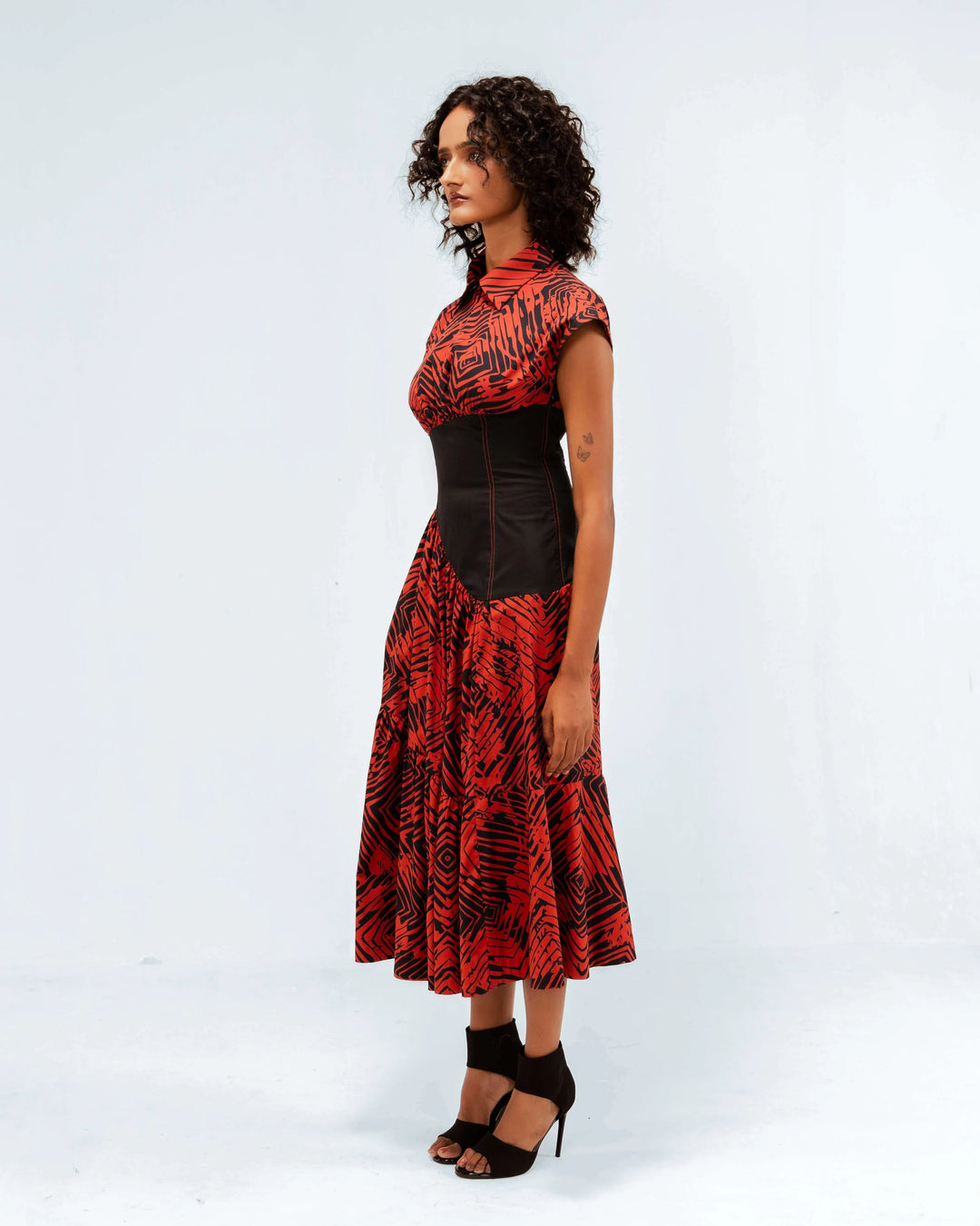 Florix Print Basque Tiered Dress