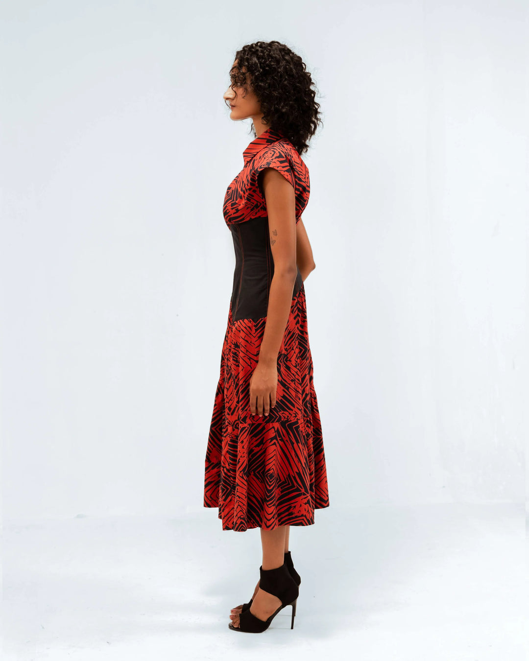 Florix Print Basque Tiered Dress