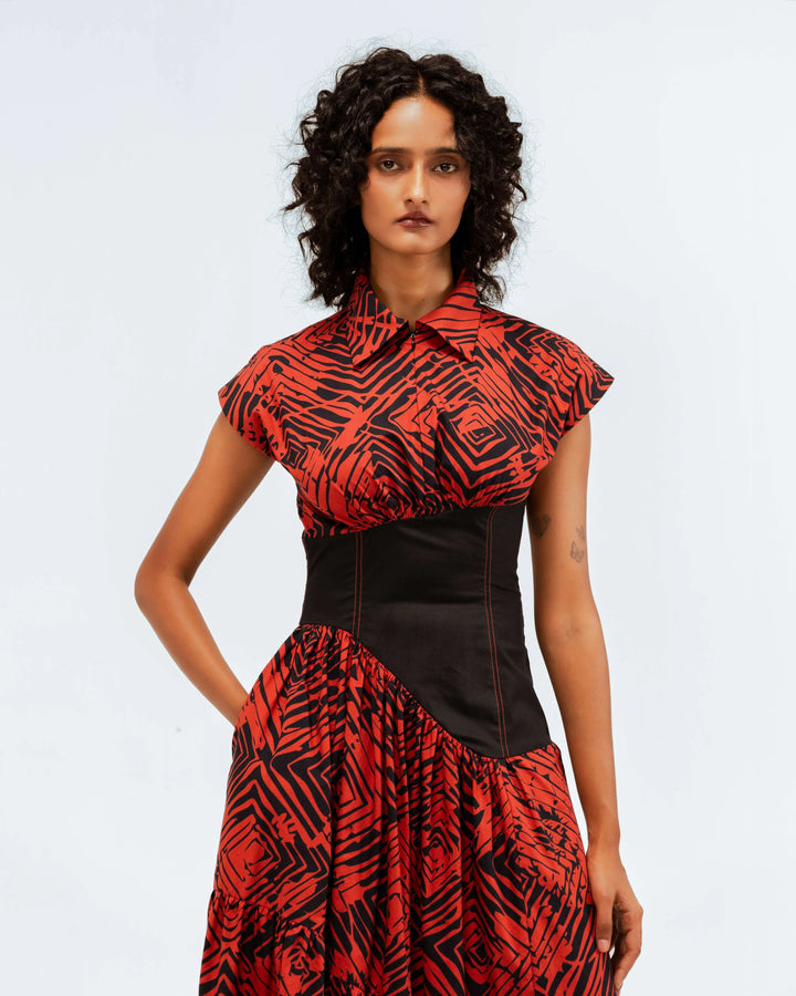 Florix Print Basque Tiered Dress