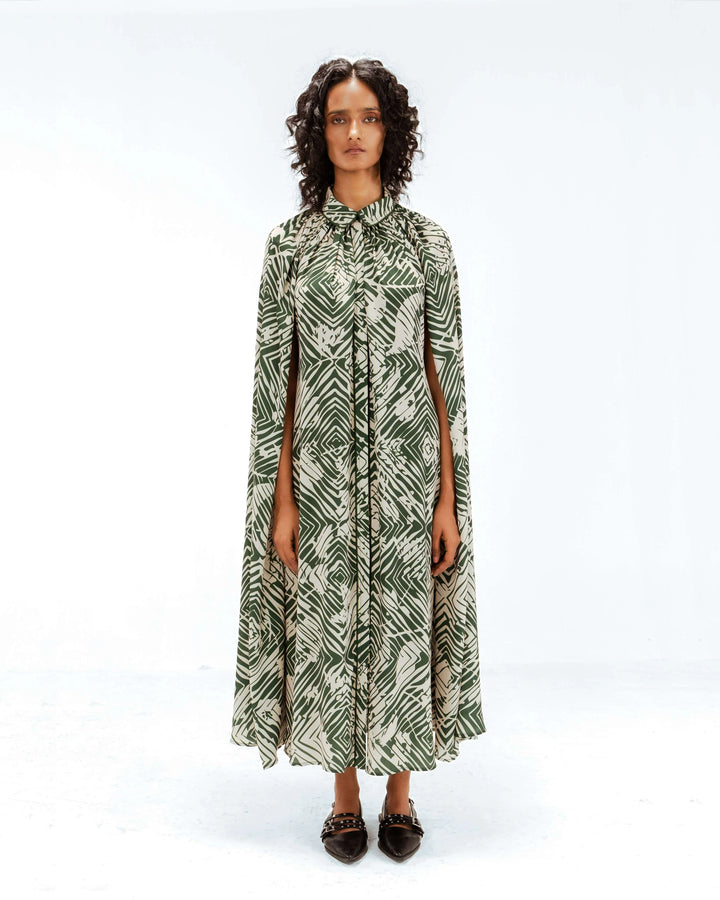 Florix Print Crepe Cape Dress