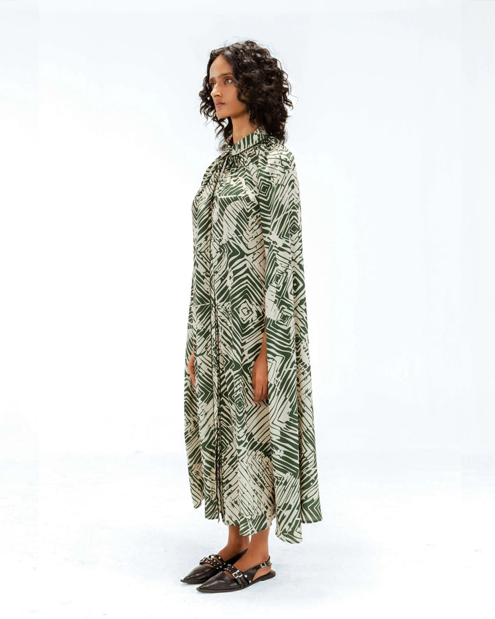 Florix Print Crepe Cape Dress