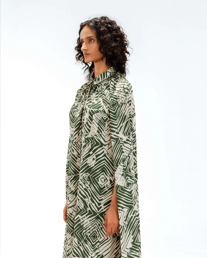 Florix Print Crepe Cape Dress