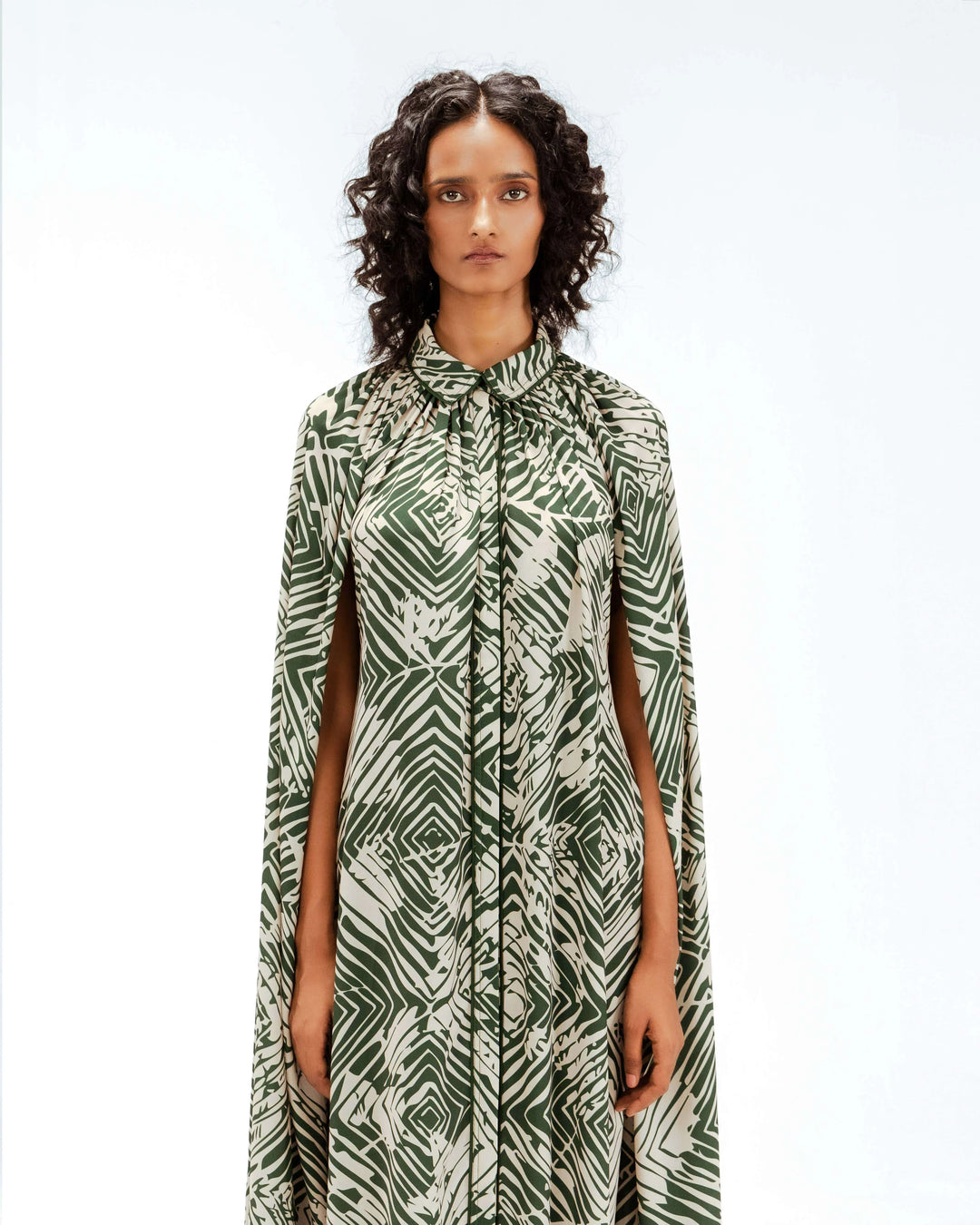 Florix Print Crepe Cape Dress