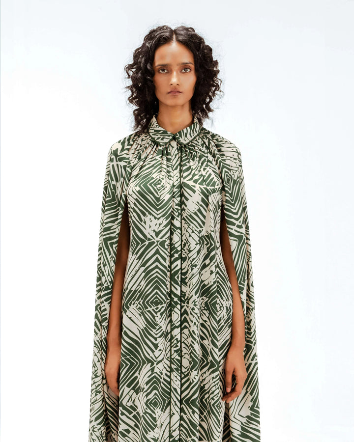 Florix Print Crepe Cape Dress