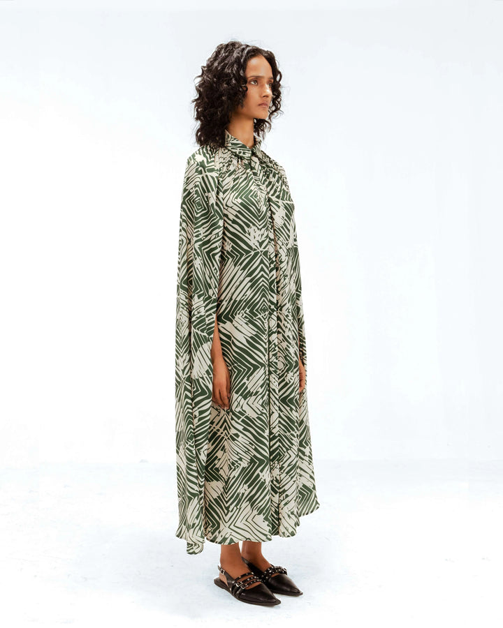 Florix Print Crepe Cape Dress