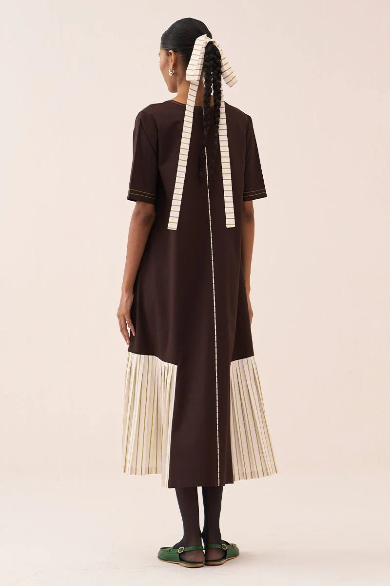 Front Pleat Stripe Panel Dress