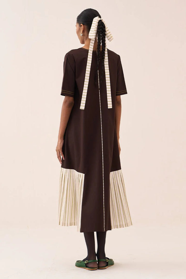 Front Pleat Stripe Panel Dress
