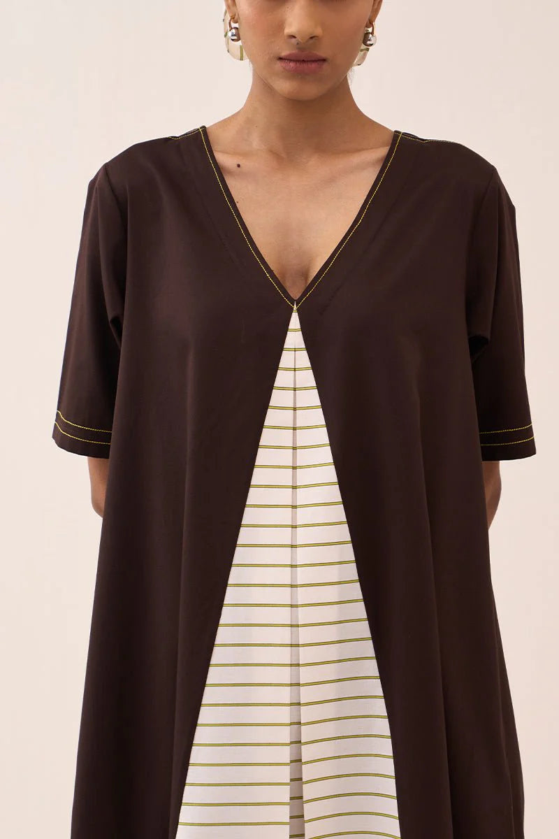 Front Pleat Stripe Panel Dress