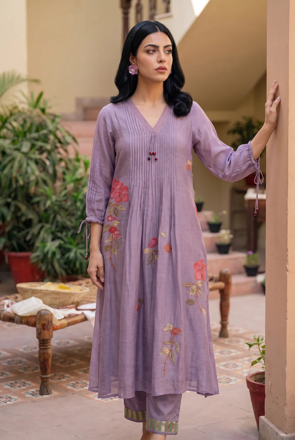 Rumi Mul Chanderi Tunic Set in Lavender