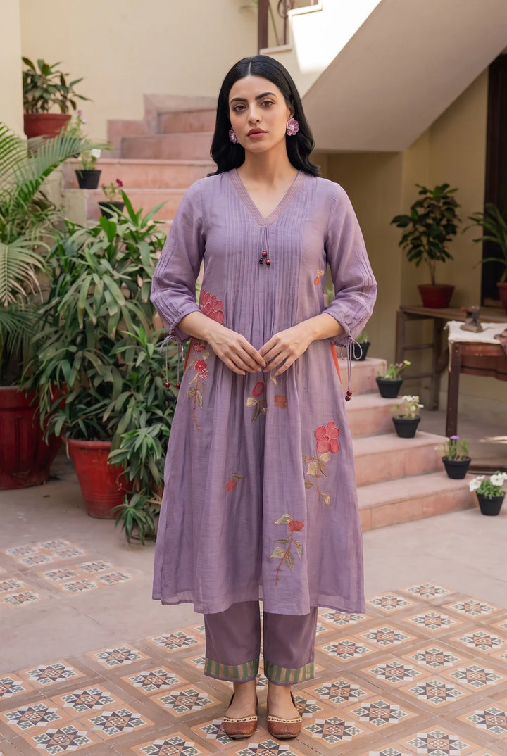 Rumi Mul Chanderi Tunic Set in Lavender