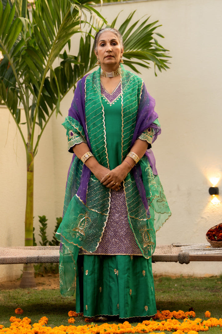 Green Aari sequinns straight suit