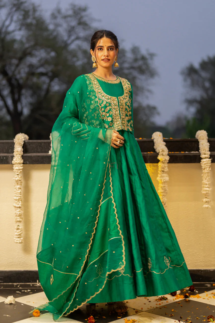 Green anarkali set
