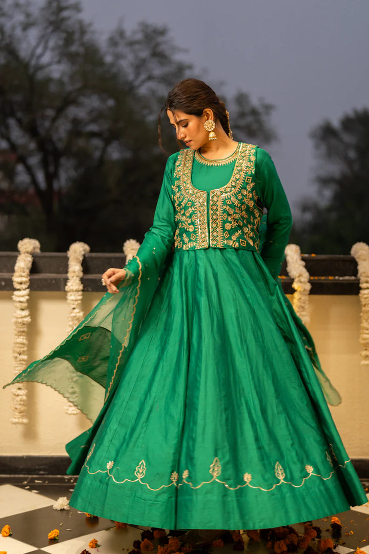 Green anarkali set