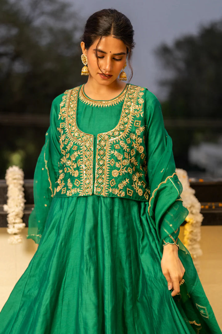 Green anarkali set